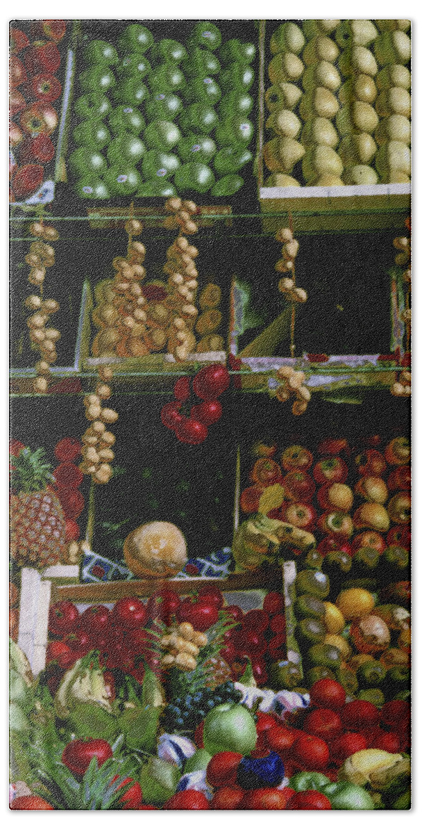 Glowing Beach Sheet featuring the photograph Glowing Paris Fruit Display by Tom Wurl