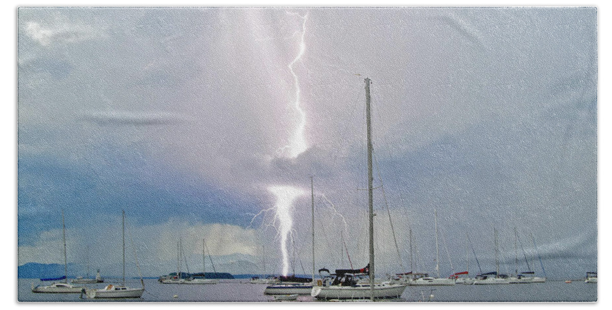 Lightning Beach Towel featuring the photograph Emergence by Mike Reilly