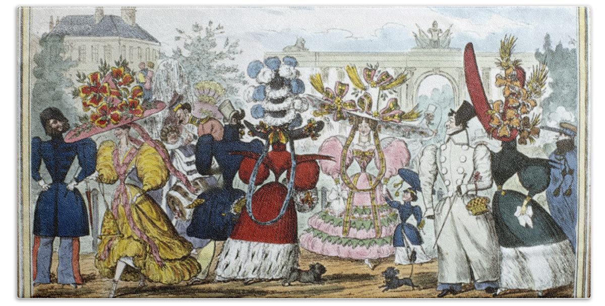 1827 Beach Towel featuring the painting English Fashions, 1827 by Granger