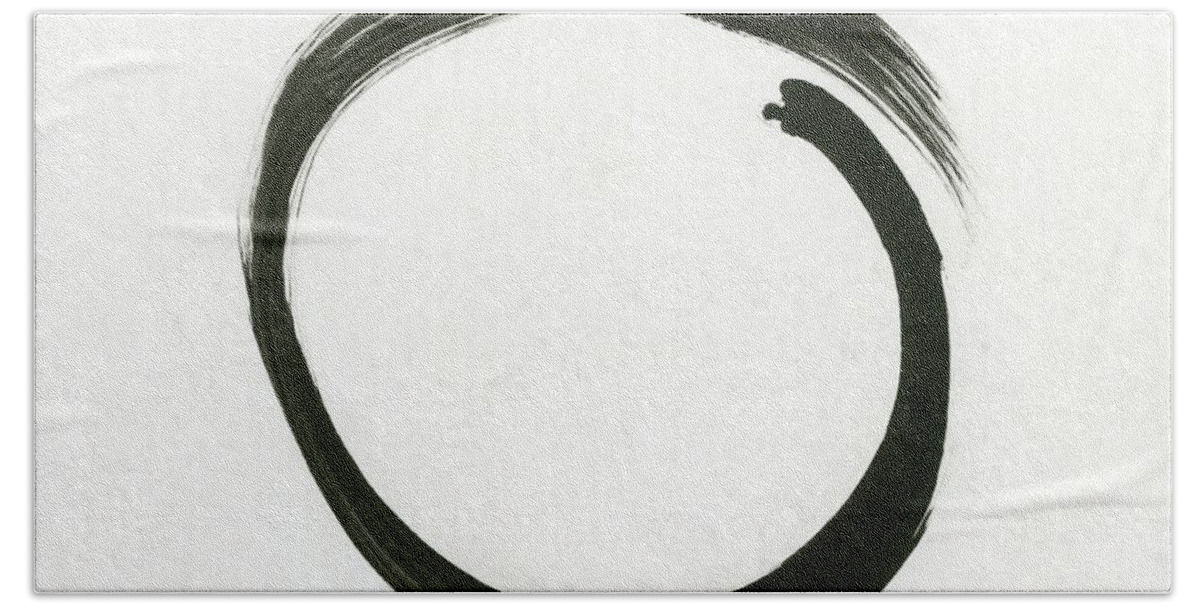 Enso Beach Sheet featuring the painting Enso #1 - Zen Circle Minimalistic Black and White by Marianna Mills