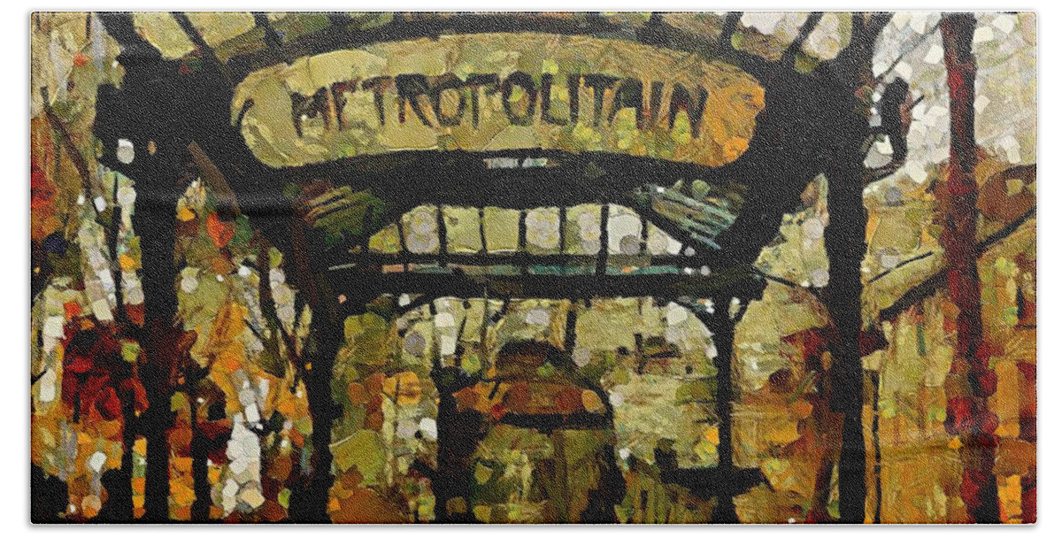 Landscapes Beach Sheet featuring the painting Entrance to the Paris Metro by Dragica Micki Fortuna