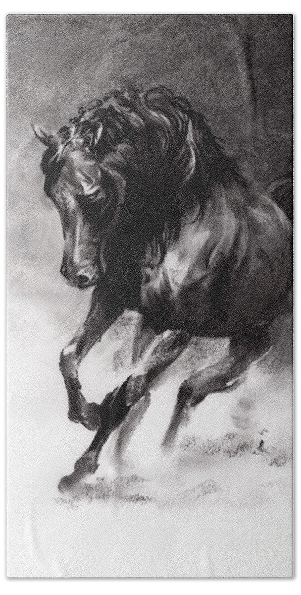 Charcoal Beach Towel featuring the drawing Equine by Paul Davenport