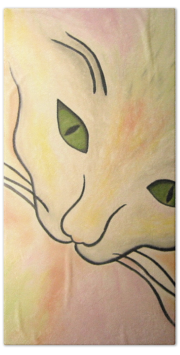 Karen Zuk Rosenblatt Beach Towel featuring the painting Essence of Cat by Karen Zuk Rosenblatt