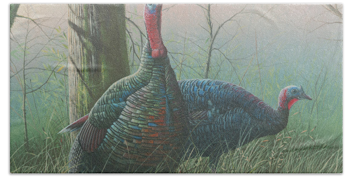 Wild Turkeys Paintings Beach Towel featuring the painting Etowah Drifters by Mike Brown