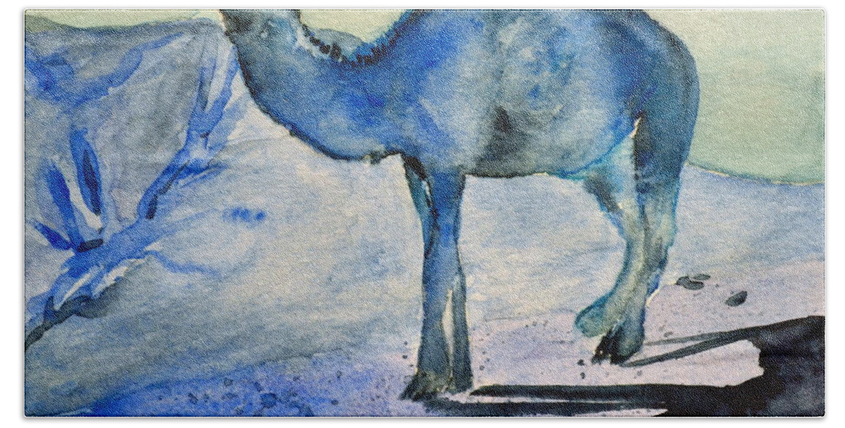 Camel Beach Towel featuring the painting Even Camels Get The Blues by Beverley Harper Tinsley