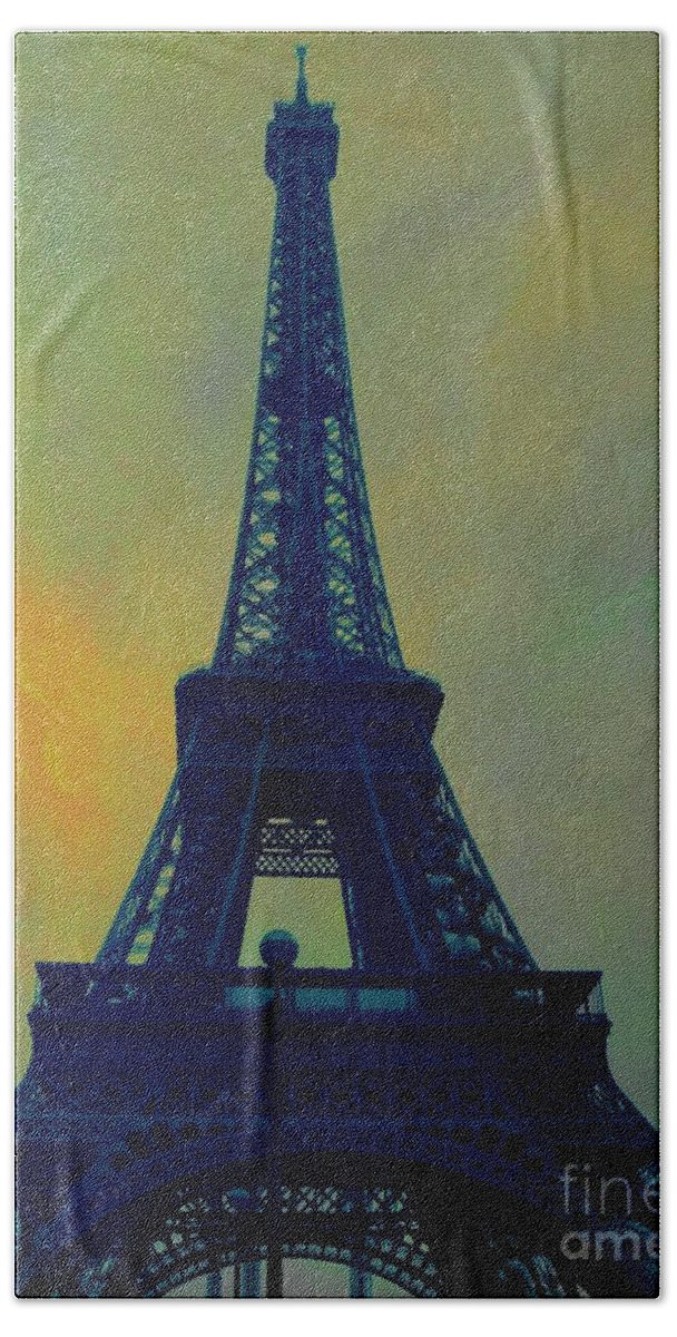 Eiffel Tower Beach Sheet featuring the digital art Evening Eiffel Tower by Marina McLain