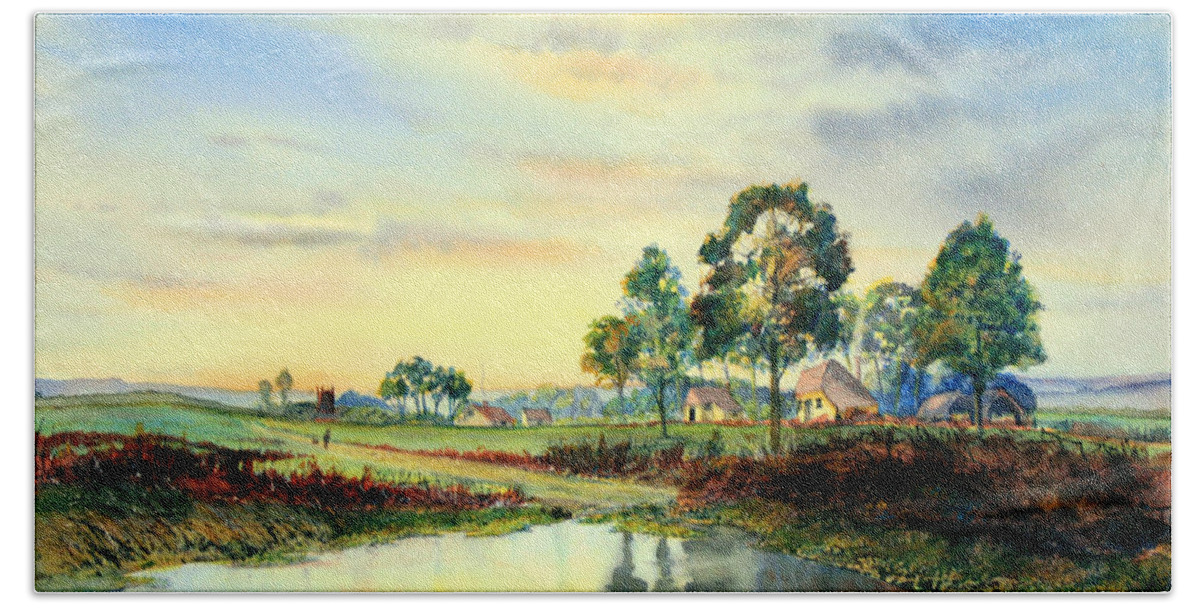 Watercolour Beach Sheet featuring the painting Evening Falls by Glenn Marshall