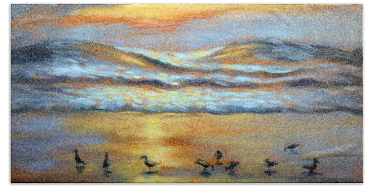 Sunset Beach Towel featuring the painting Evening Prayers by Karin Leonard