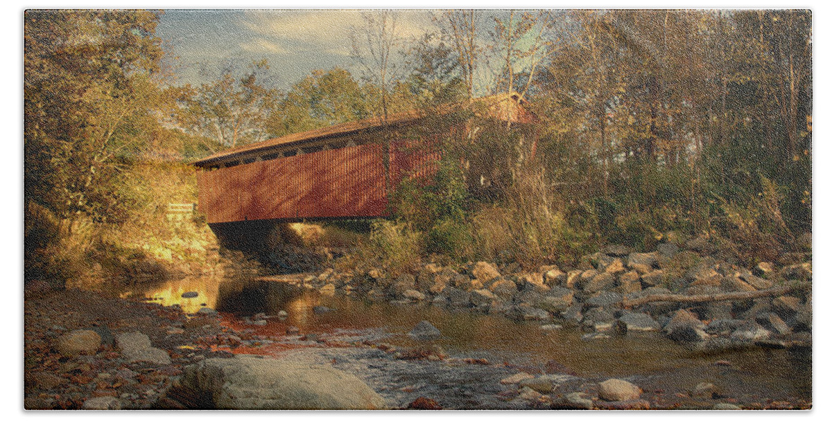 Cvnp Beach Sheet featuring the photograph Everett Rd Summit County Ohio Covered Bridge Fall by Jack R Perry