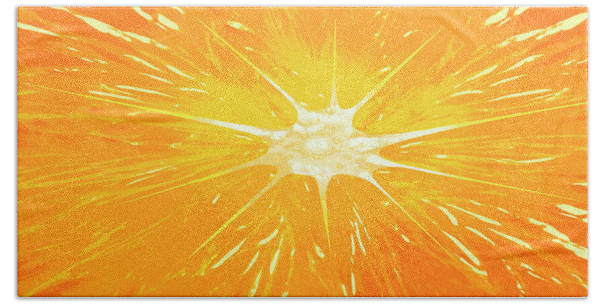 Bright Beach Towel featuring the photograph Extreme Close Up Of Half An Orange by Ikon Ikon Images
