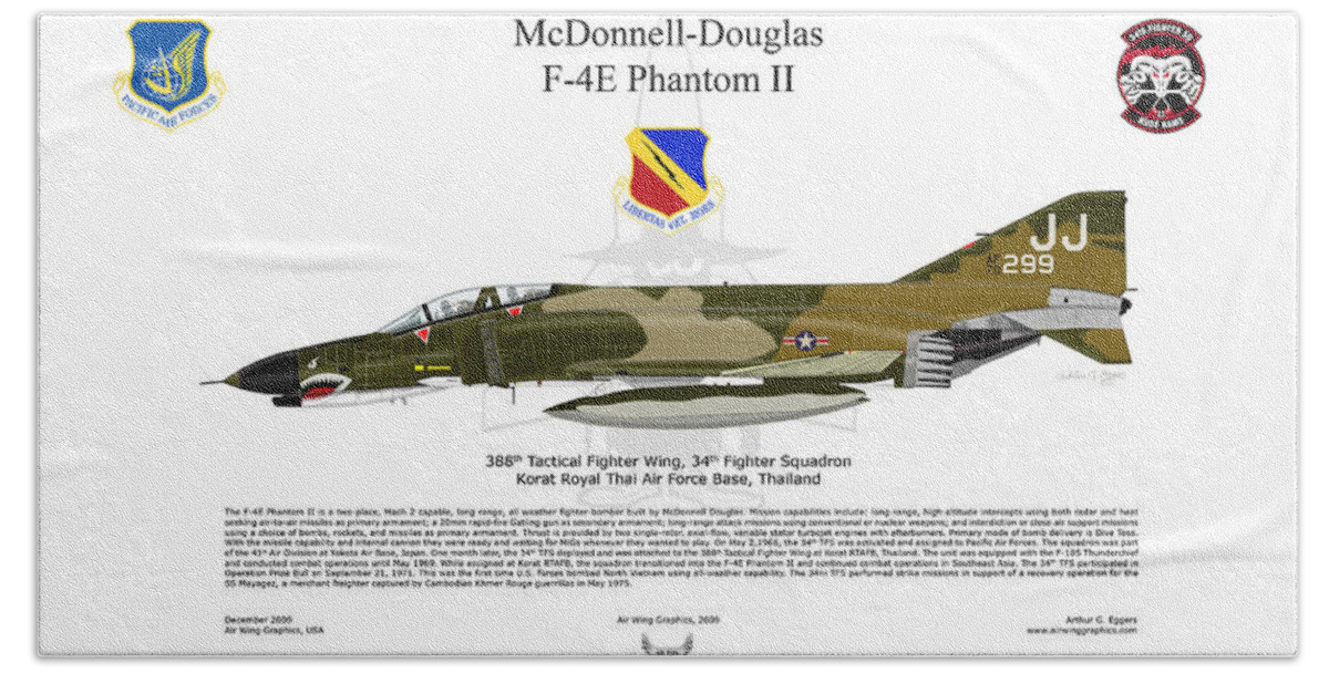 Mcdonnell Douglas Beach Towel featuring the digital art F-4E Phantom II by Arthur Eggers