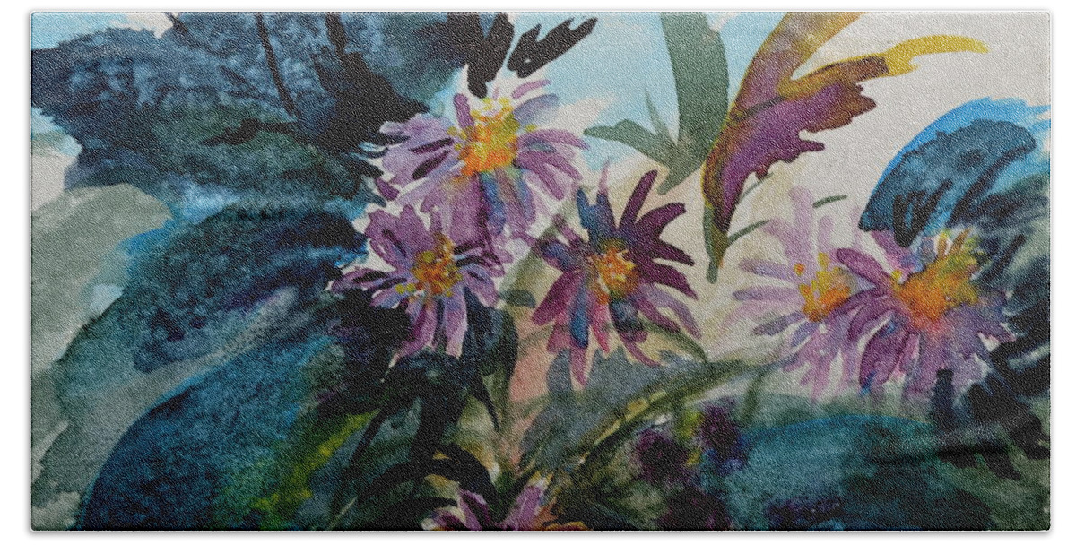 Aster Beach Towel featuring the painting Fairyland Asters by Beverley Harper Tinsley