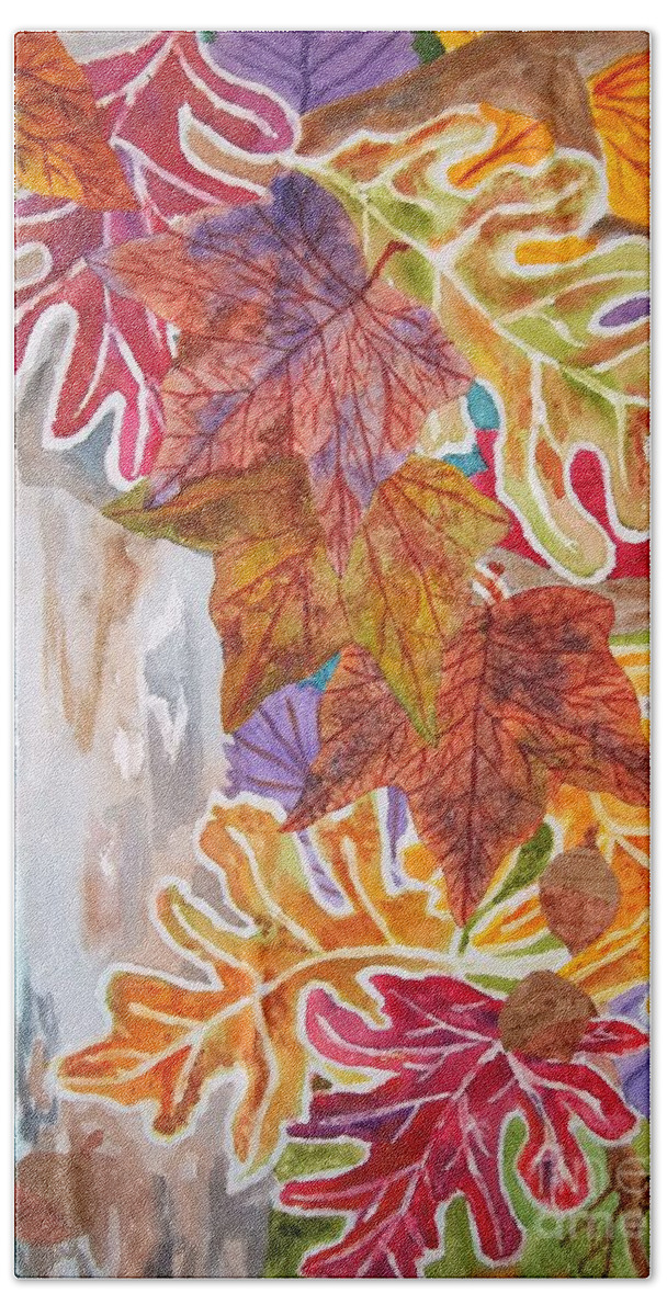 Fall Beach Towel featuring the painting Fall Flurry by Ellen Levinson