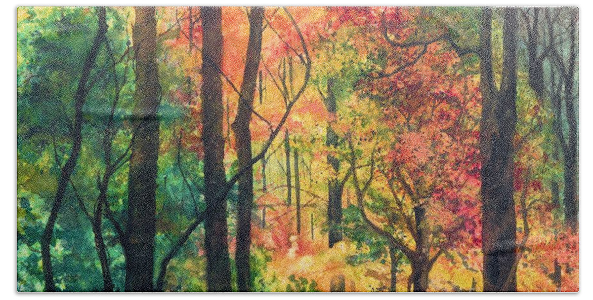 Watercolor Trees Beach Towel featuring the painting Fall Foliage by Barbara Jewell