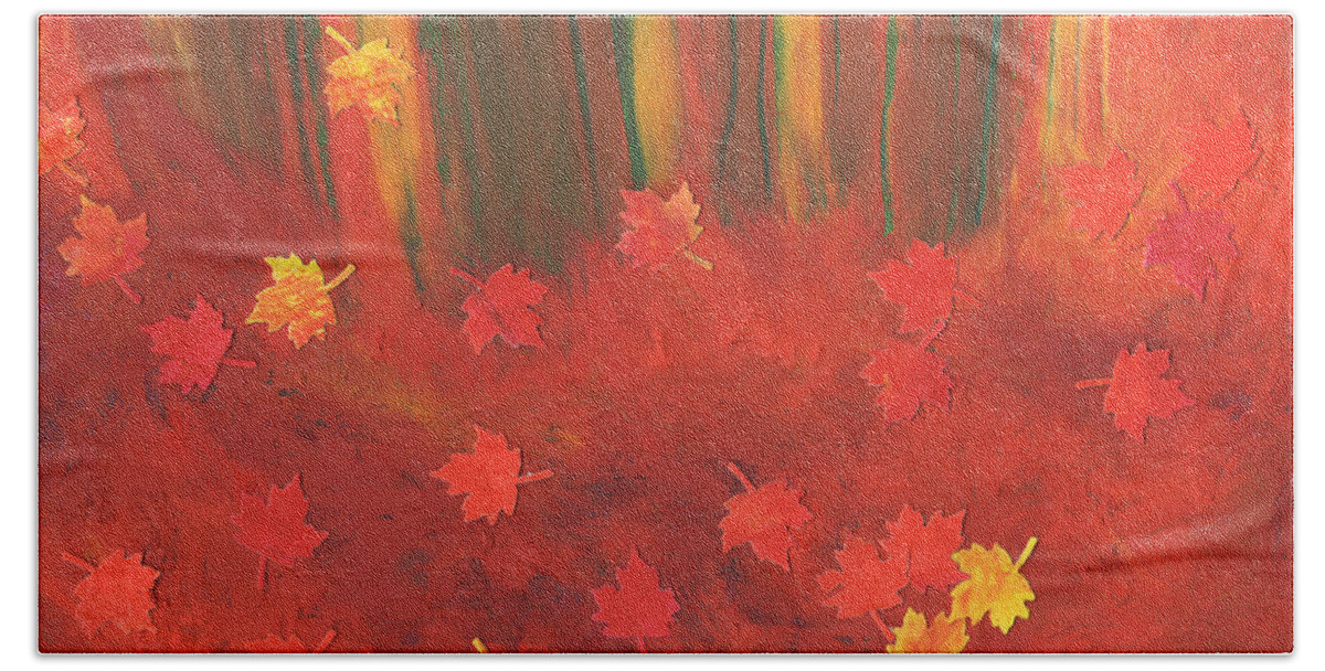  Beach Towel featuring the pastel Fall Forest Floor by jrr by First Star Art