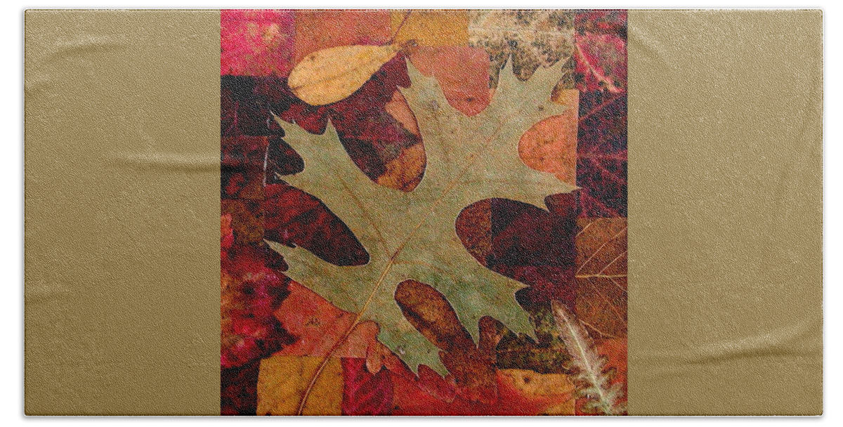 Autumn Beach Towel featuring the mixed media Fall Leaf Collage by Anna Ruzsan