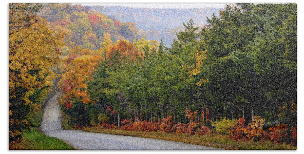 Fall Beach Towel featuring the photograph Fall on Fox Hollow Road by Cricket Hackmann
