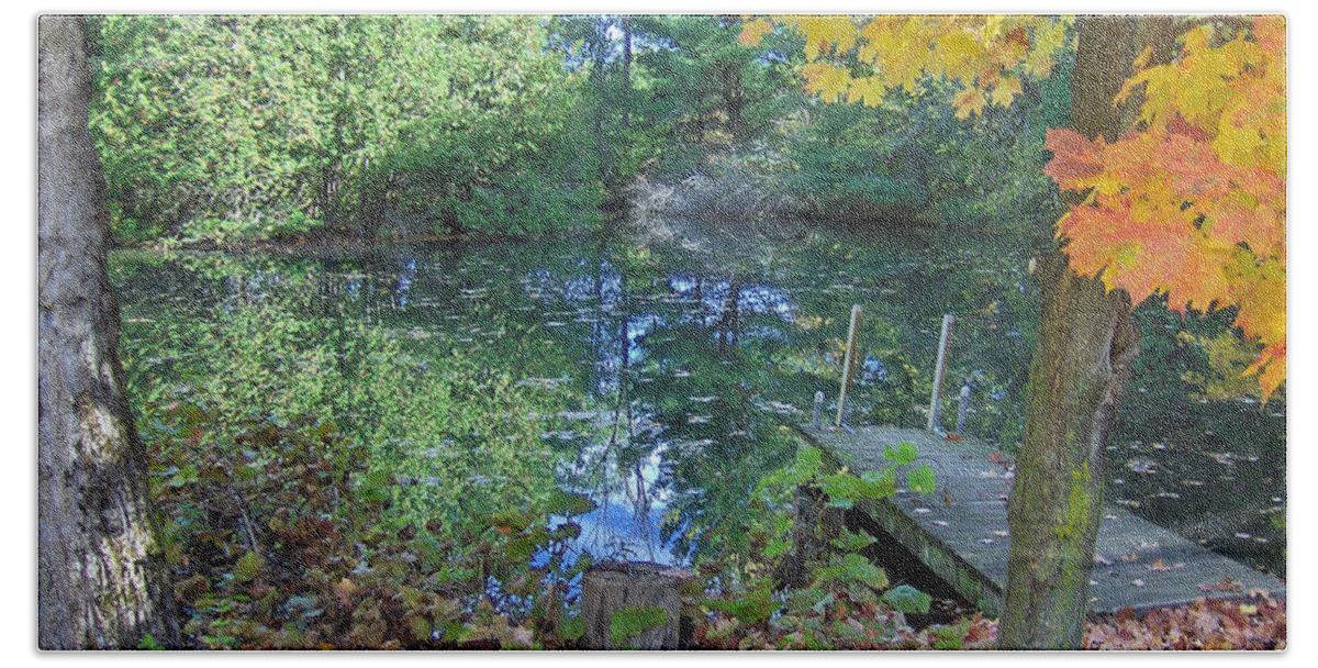 Fall Beach Sheet featuring the photograph Fall Scene by Pond by Brenda Brown