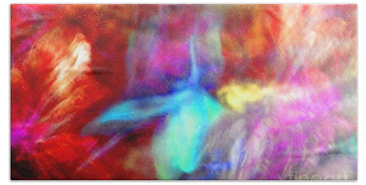 Abstract Beach Towel featuring the photograph Falling Petal Abstract Red Magenta and Blue B by Heather Kirk