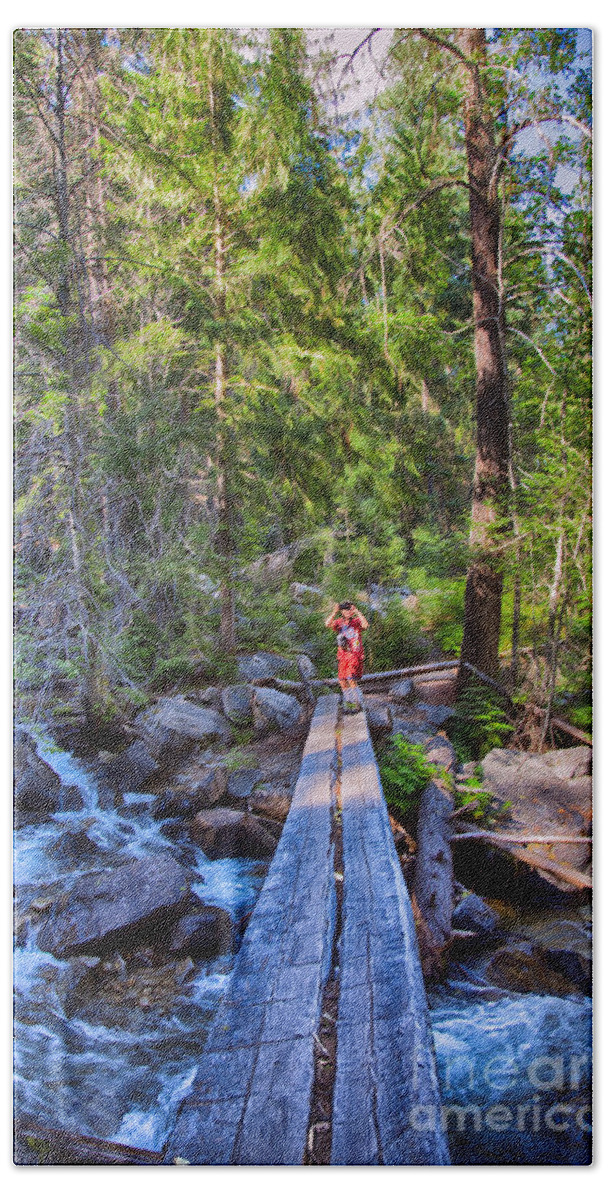 Methow Valley Beach Towel featuring the photograph Falls Creek Footbridge by Omaste Witkowski