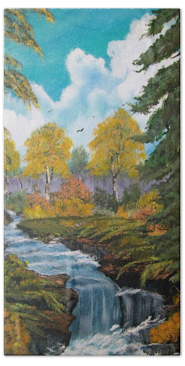 Waterfalls Beach Sheet featuring the painting Rushing Waters Falls by Sharon Duguay