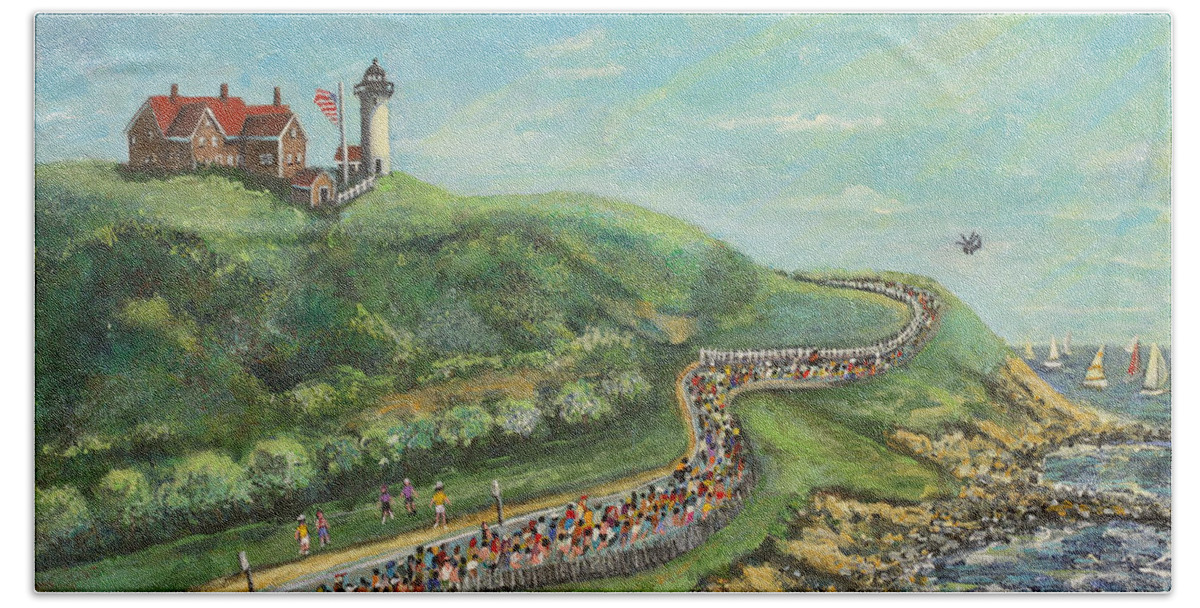 Falmouth Beach Sheet featuring the painting Falmouth Road Race by Rita Brown