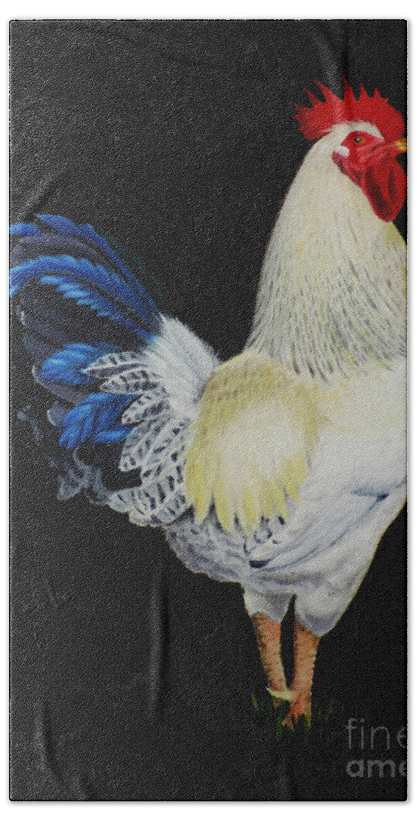 Fancy Tail Rooster Beach Towel featuring the painting Fancy Tail Rooster by Jimmie Bartlett