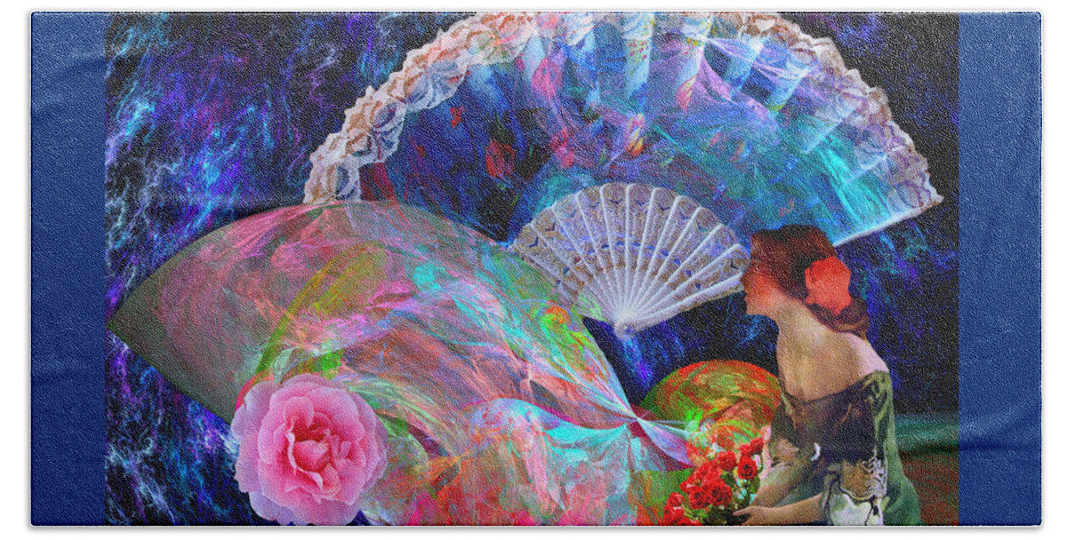 Fan Beach Towel featuring the digital art Fans and Roses by Lisa Yount
