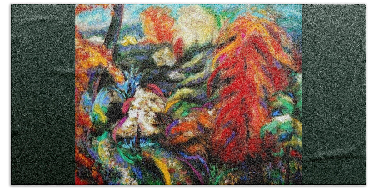 Landscape Beach Towel featuring the pastel Fantasy Landscape by Jodie Marie Anne Richardson Traugott     aka jm-ART