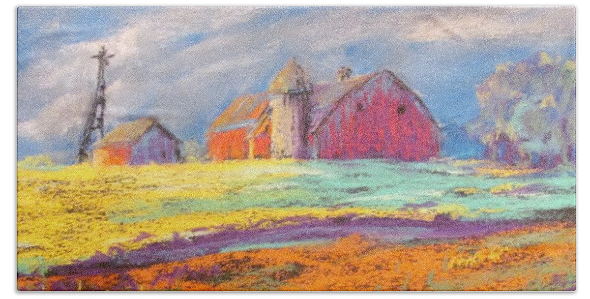 Farm Beach Towel featuring the painting Farmland Sunset by Terri Einer