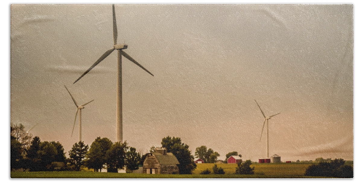 Alternative Energy Beach Sheet featuring the photograph Farms and Windmills by Ron Pate