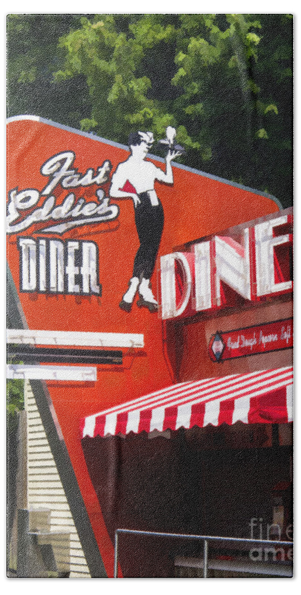 Diner Beach Towel featuring the painting Fast Eddies Diner Art Deco Fifties by Edward Fielding