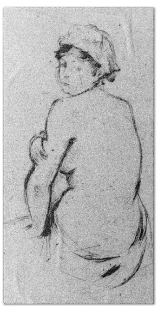 Female Nude Seen From Behind Beach Towel featuring the drawing Female nude seen from behind by Berthe Morisot