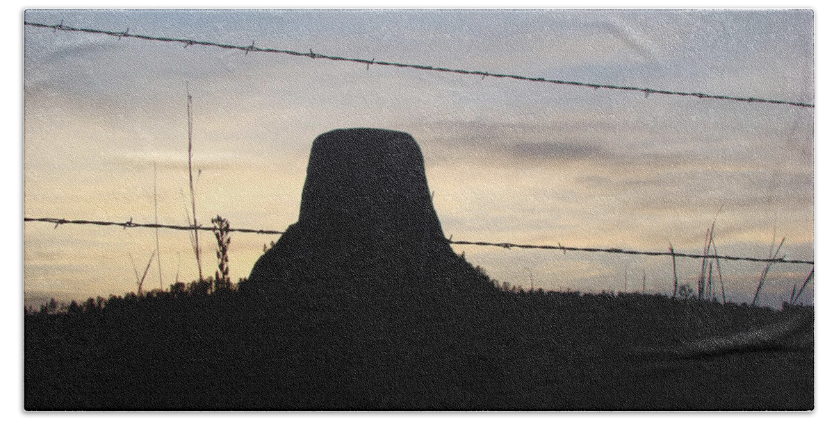 Devils Tower Beach Sheet featuring the photograph Fencing Devil's Tower by Cathy Anderson