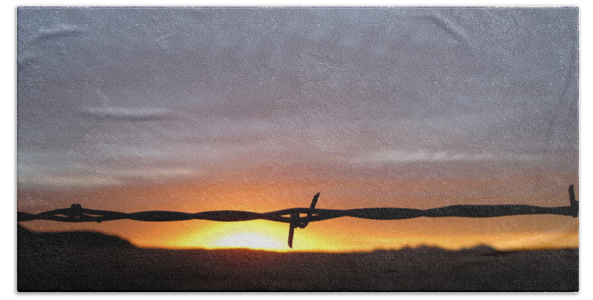 Sunrise Beach Towel featuring the photograph Fencing in the Sunrise by Renny Spencer