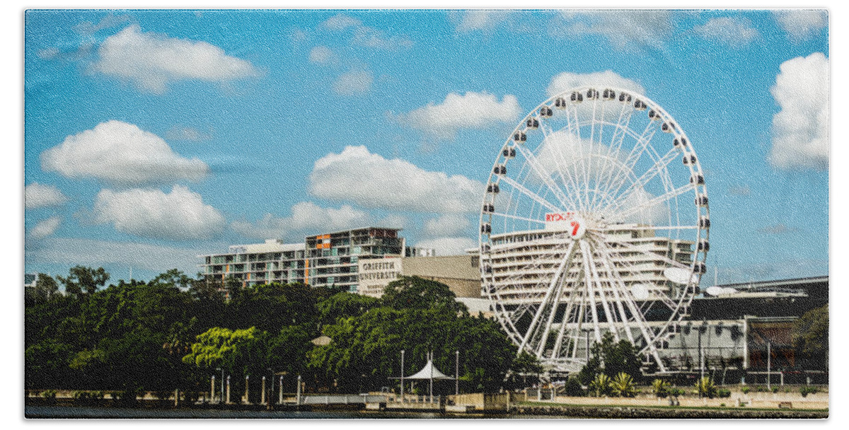Brisbane Beach Towel featuring the photograph Ferris Wheel on the Brisbane River by Parker Cunningham