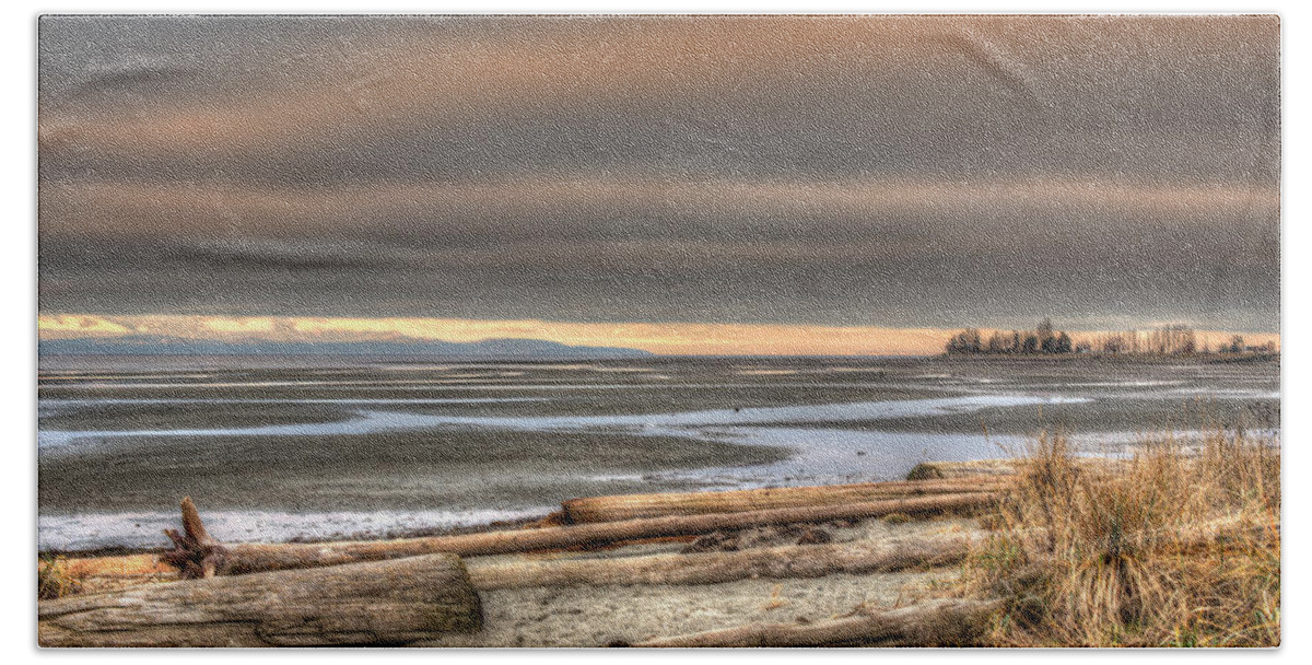 Landscape Beach Sheet featuring the photograph Fiery Sky Over The Salish Sea by Randy Hall
