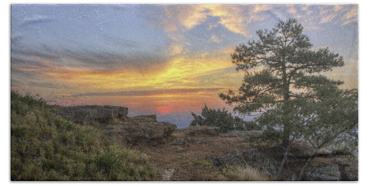 Mt. Nebo Beach Sheet featuring the photograph Fiery Sunrise from Atop Mt. Nebo - Arkansas by Jason Politte