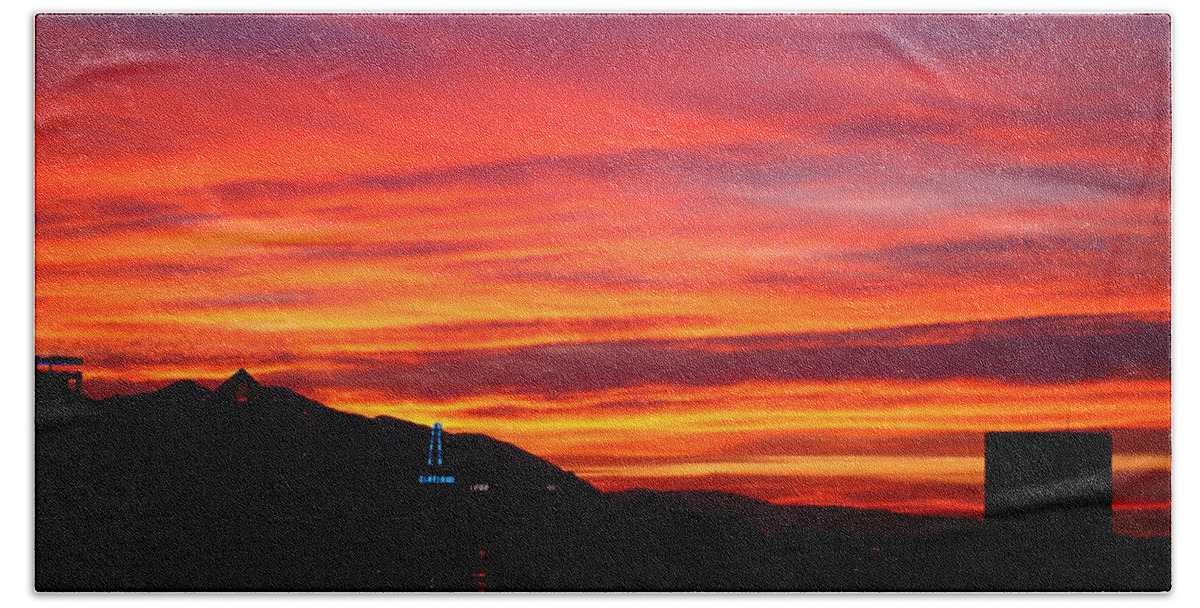 Salt Lake City Beach Towel featuring the photograph Fiery Sunset by Rona Black