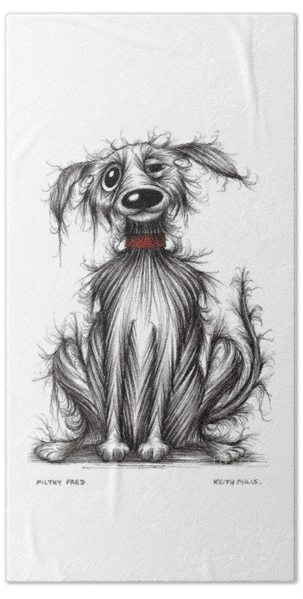Filthy Dog Beach Towel featuring the drawing Filthy Fred by Keith Mills