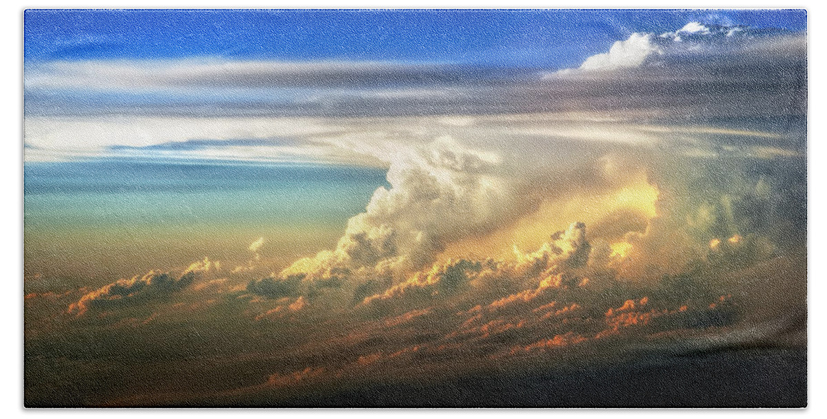 Sunset Beach Towel featuring the photograph Fire in the Sky from 35000 Feet by Scott Norris
