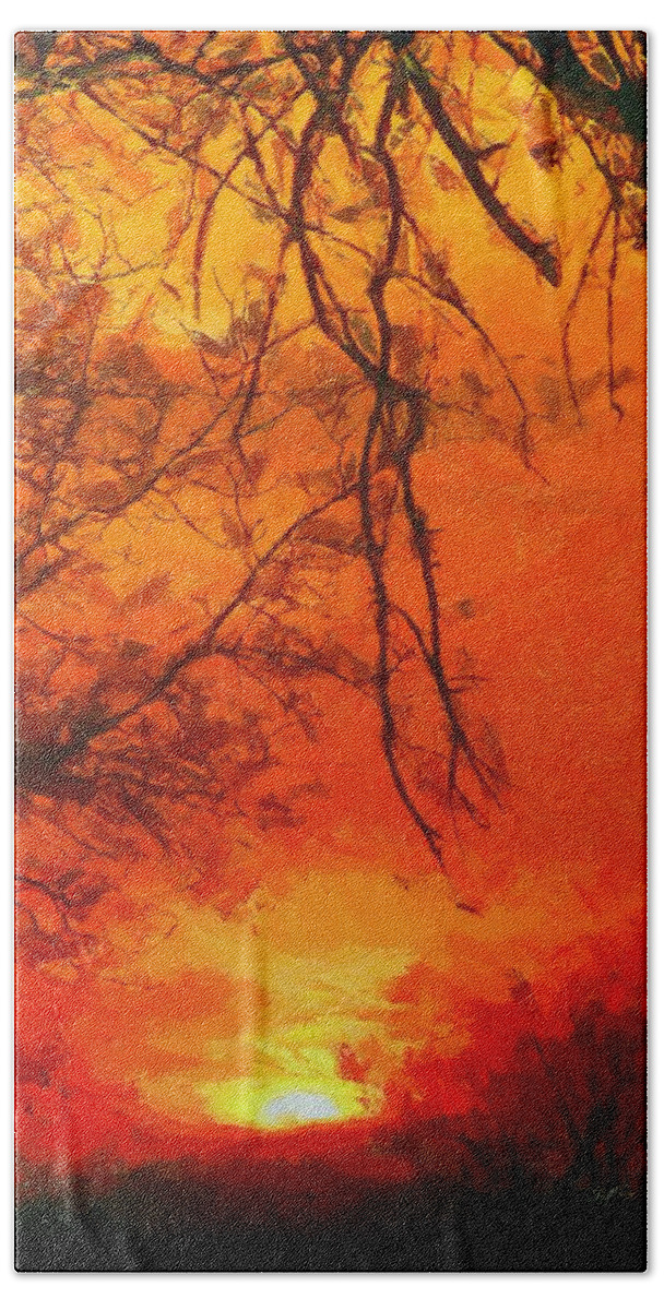 Tree Beach Towel featuring the painting Fire in the Sky by Jeffrey Kolker