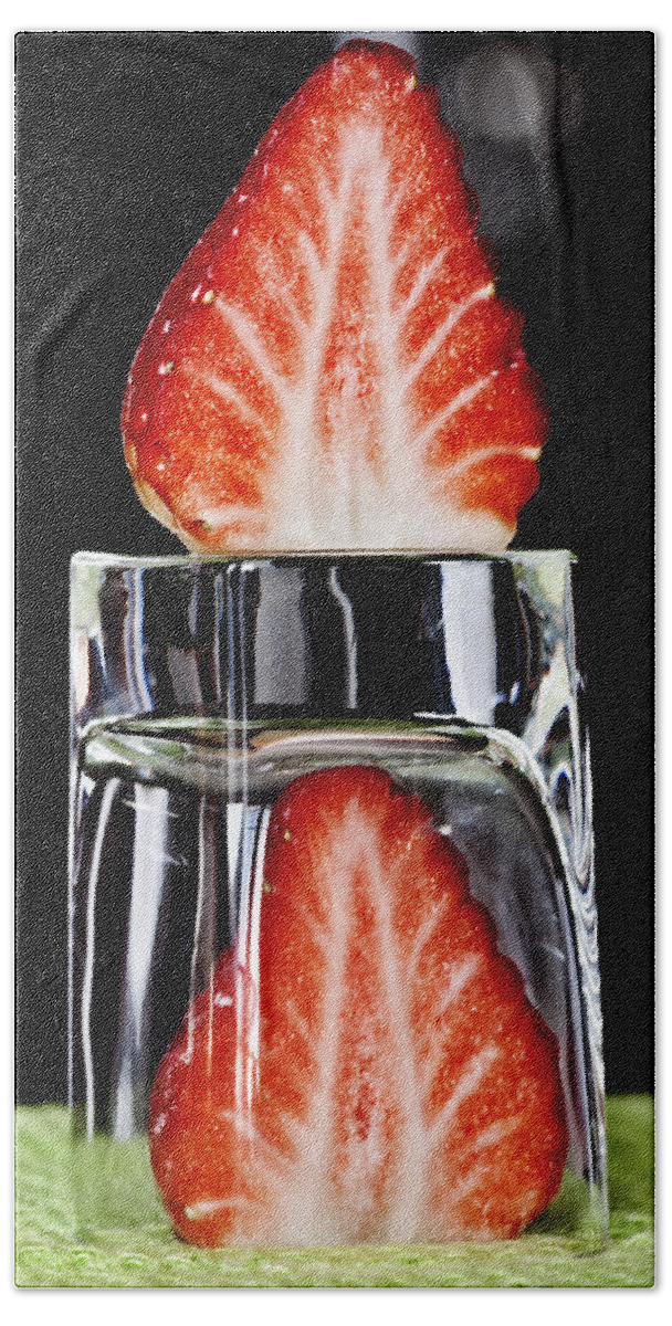 Fruit Beach Towel featuring the photograph Strawberry on ice - Fire on ice by Pedro Cardona Llambias