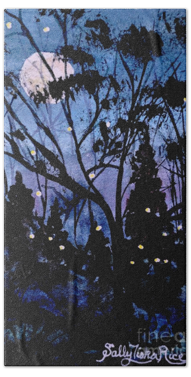 Fireflies Beach Towel featuring the painting Fireflies by Sally Tiska Rice