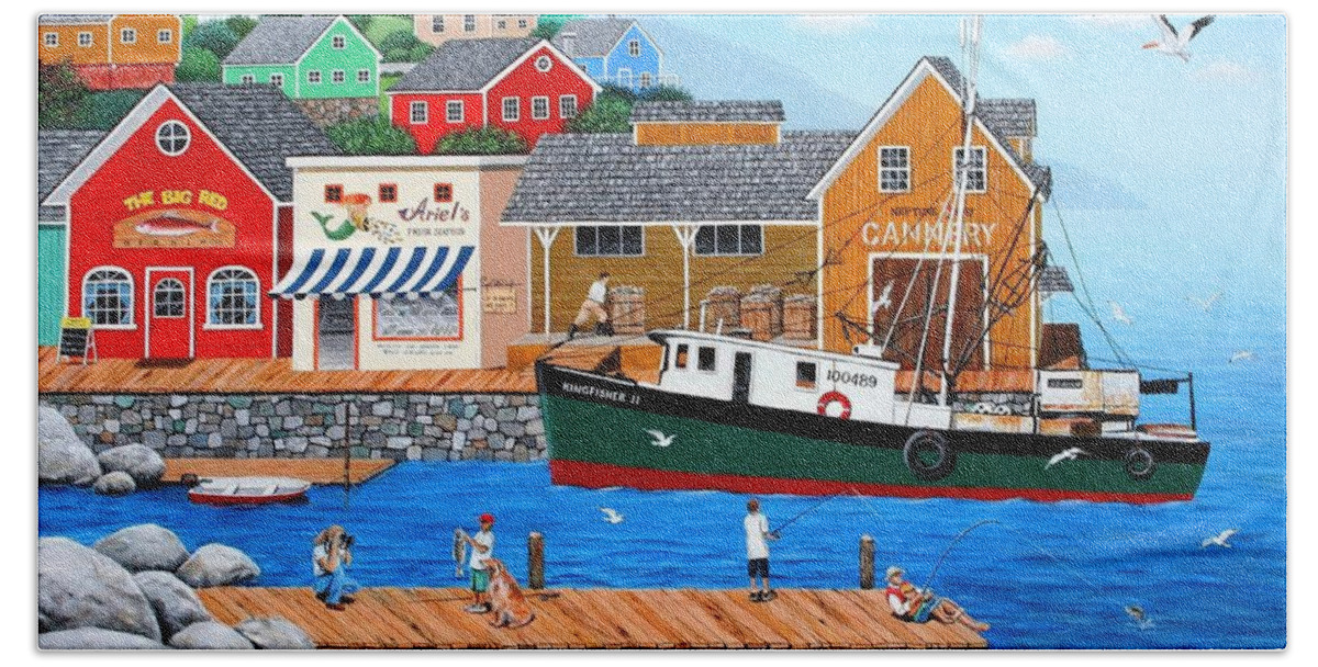 Folk Art Beach Sheet featuring the painting Fish And More Fish by Wilfrido Limvalencia