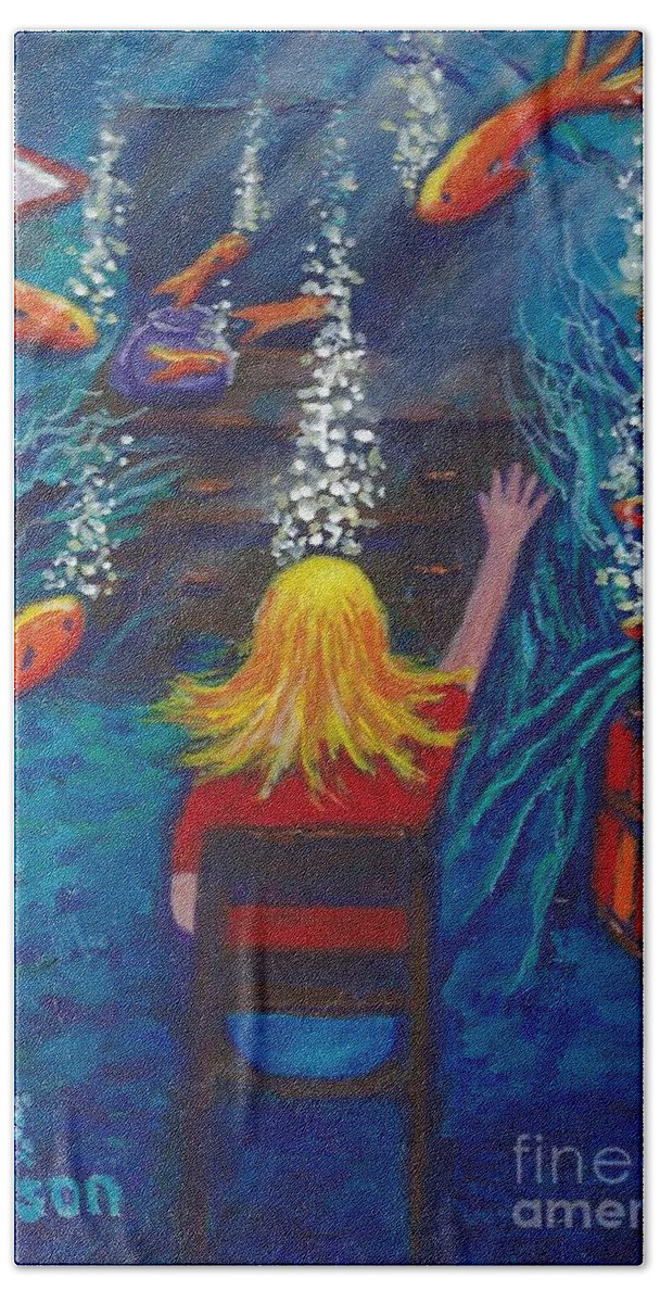 #fish #whimsical #underwater #water #dreams Beach Towel featuring the painting Fish Dreams by Allison Constantino