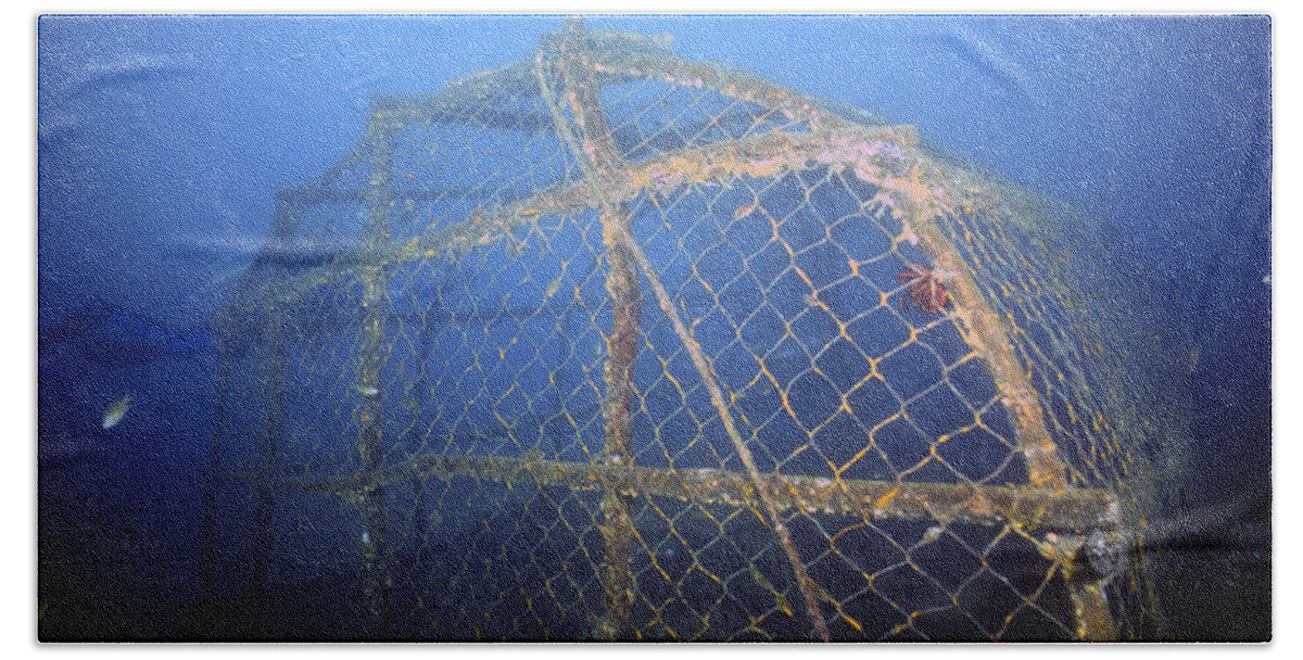 Cage Beach Towel featuring the photograph Fish Trap On Sea Floor by Greg Ochocki