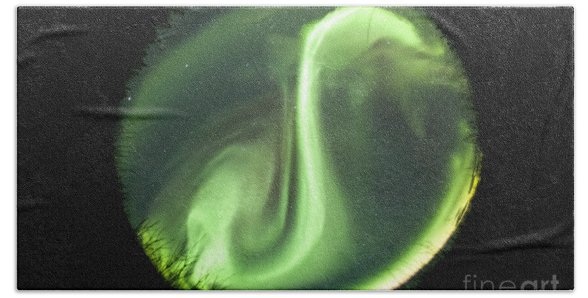 Horizontal Beach Towel featuring the photograph Fisheye Lens View Of A Bright Aurora by Philip Hart