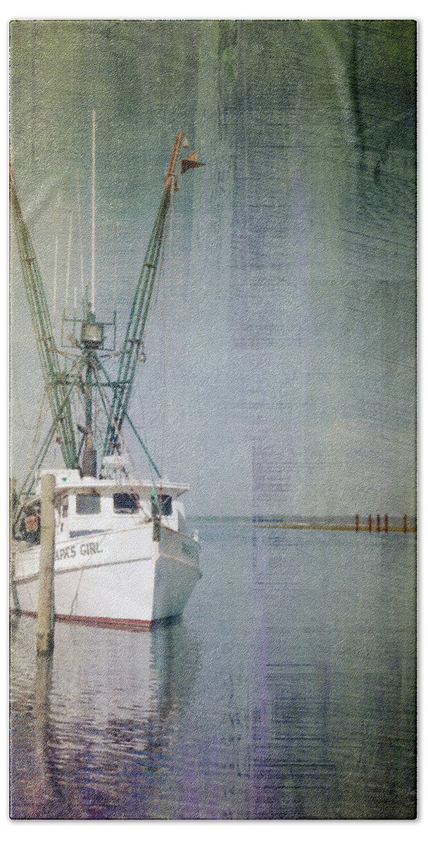 Julia Springer Beach Sheet featuring the photograph Fishing Boat in Chincoteague by Julia Springer