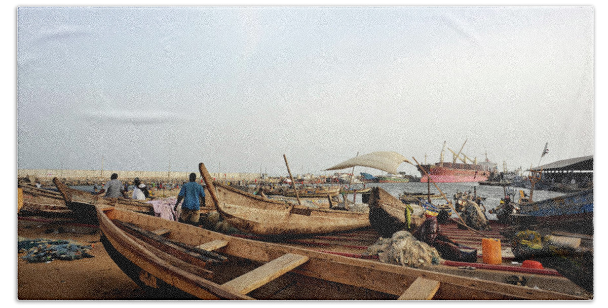 Fishing Boat In Harbor, Cotonou, Benin Beach Towel by Jean-Michel Clajot -  Pixels